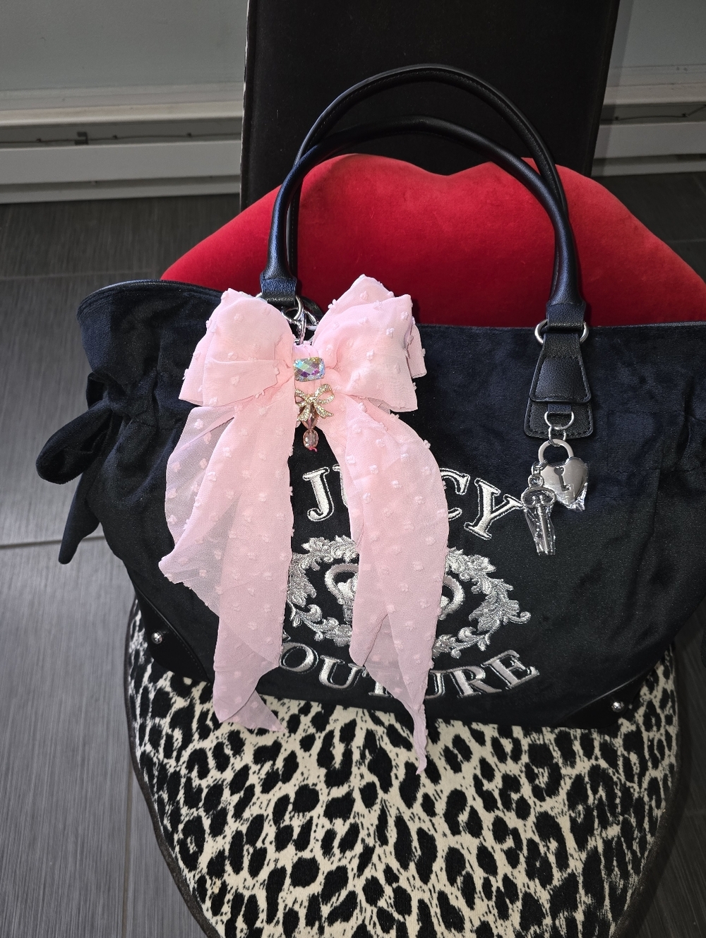 Pink Bow Bag Charm with Bow Accent